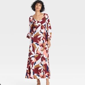 a new day multicolor sky blue, navy blue, brown and maroon Long Sleeve Sundress